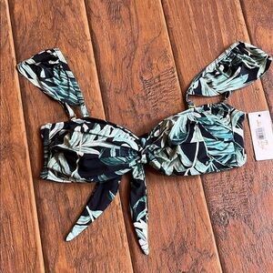 Beach Joy Tropical Leaf Print Bikini Top - Size Medium